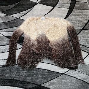 EMMA G SHIMMER TRI-COLOR OMBRE OPEN FLUFFY-KNIT CARDIGAN SWEATER